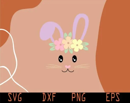Floral Head Bunny, Cutest Bunny, Easter Bunny, Happy Easter, Easter's Day, Bunny Face, Layered SVG, DXF, PNG, EPS