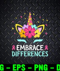Floral Head Unicorn, Ambrace Differences Unicorn, Unicorn Autism Awareness , Autism Awareness, Unicorn Layered Svg Eps Png Dxf
