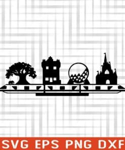 Florida Disney Parks Landmark ,Monorail, Magic Kingdom, Epcot, Hollywood Studios-Tower of Terror, Animal Kingdom Layered Svg Eps Png Dxf