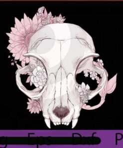 flowers cat skull, 2021 Halloween Art, Halloween Theme, Funny Halloween saying Customizable PNG