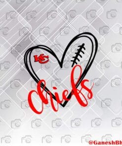 Football Heart, Love Chiefs Svg, Kansas City Chiefs, Football Lovers, KC Logo, Football Teams Svg, NFL Svg, Layered SVG, DXF, PNG, EPS