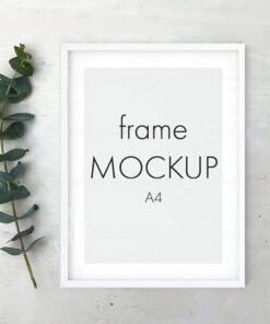 Frame Mockup, Frame Mock Up Plants, Minimal A4 Frame Mockup with Eucalyptus Plant