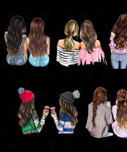 Friends, BFF, Beautiful Girls, Bundle Girl, Couple Girl, Gift for Friends, Long Blond Hair, Best Friend, 5 Png Design