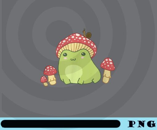 Frog with Mushroom Hat & Snail - Cottagecore Aesthetic cute animal Customizable png