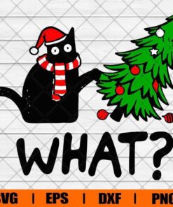 Funny Black Cat , Cat Lover , Cat Cute , Cat Christmas , Cat Playing With Christmas Tree, Svg Eps Png Dxf