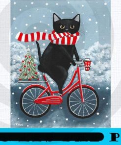 Funny Black Cat Winter Bicycle Ride Classic, Merry Christmas, Christmas Day, Christmas Cat Customizable PNG