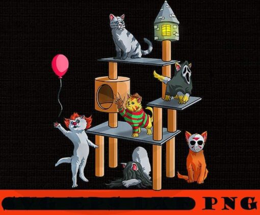Funny Cat Horror Movies Cute Halloween for Cat Kitty Lovers, 2021 Halloween, retro vintage halloween art, 2021 halloween gift, halloween theme Customizable PNG