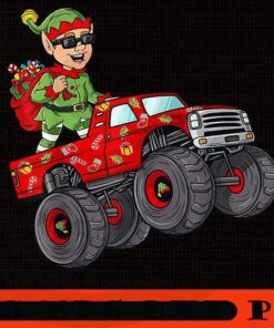FUnny Christmas Elf Riding Monster Truck Sticker , Happy Christmas Christmas Truck X-mas, Christmas Day, Cute Christmas Gift, Customizable PNG