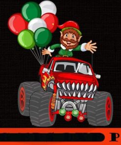 Funny Christmas Elf Riding Monster Truck Xmas boys, Happy Christmas Christmas Truck X-mas, Christmas Day, Cute Christmas Gift, Customizable PNG