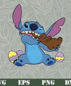 Funny Disney Stitch Eats Chocolate Bunny Easter, Cute Stitch, Love Chocolate, Easter Eggs, Disney Stitch Lovers Layered Svg, Svg Eps Png Dxf