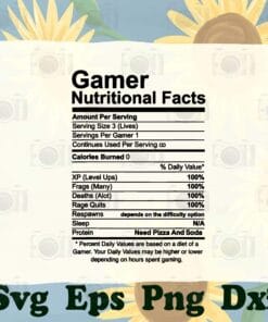Funny Gamer Nutritional Facts, Cool Gamer, Video Game Funny, Gift for Gamer, SVG PNG DXF, EPS, PDF