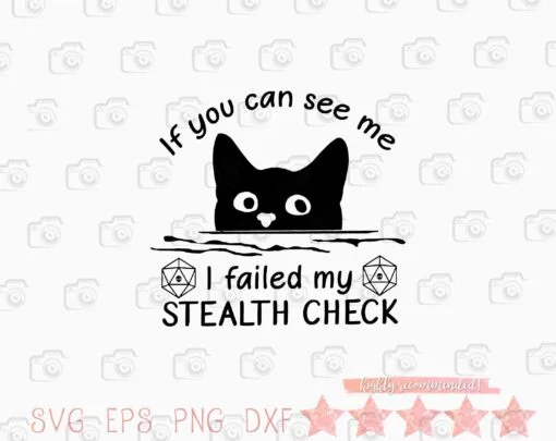 Funny If You Can See Me, I Failed My Stealth Check, Funny Gaming, Funny Cat, Black Cat, Black Cat Dungeon Master SVG PNG DXF, EPS, PDF