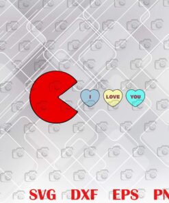 Funny PAC MAN I love you, Small cute heart, Gamer, Valentines Day Hearts, Funny Gift, Maze arcade game Layered Svg, Svg Eps Png Dxf