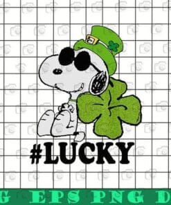 Funny Peanuts St. Patrick's Snoopy Lucky, Green Shamrock,St Patrick Day, Lucky Hashtag, Snoopy Wearing Sunglasses SVG PNG DXF, EPS, PDF