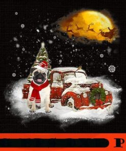 Funny Pug Dog Snow Red Truck Christmas Xmas Tree, Happy Christmas X-mas, Cute Christmas Truck, Christmas Day, Christmas Gift, Customizable PNG