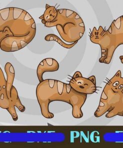Funny sleeping Cats yellow cat cute cat cat mom cat dad Design Bundles Customizable PNG