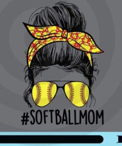 Funny Softball Mom, Messy Bun Mama, Mother's Day, Sporty Mom, Softball Headband, Bun Girl, Softball Glasses, Customizable Png