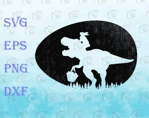 Funny T Rex Rabbit, Dinosaur Easter, Bunny Egg, Cute Dino and bunny, Easter Day, Bunny Riding T Rex, Layered SVG, DXF, PNG, EPS