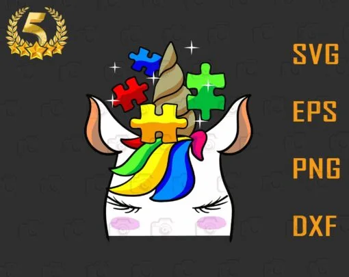 Funny Unicorn Autism Awareness Puzzle Pieces Gift Girls Kids, Cute Unicorn, Autism Girl, Gift for Kids, Layered SVG, DXF, PNG, EPS