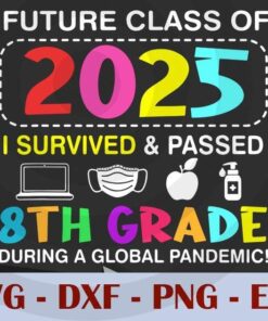 Future Class Of 2025 I Survived And Passed 8Th Grade T-Shirt School, Customizable Layered Svg, Svg Eps Png Dxf