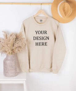 Gildan 18000 Sand Sweatshirt Mockup, Boho Hanging G180 Unisex Heavy Blend Crewneck Sweatshirt Mock Up, Hanger Gildan Sweater Mockup