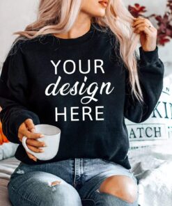 Gildan 18000 Sweatshirt Mockup - Black Color - Heavy Blend Sweatshirt - Model Mockup - Fall Mockup - Halloween Mockup