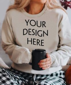 Gildan 18000 Sweatshirt Mockup - Sand Color - Heavy Blend Sweatshirt - Model Mockup - Fall Mockup - Halloween Mockup
