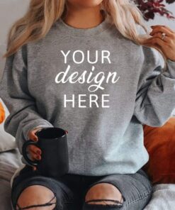 Gildan 18000 Sweatshirt Mockup - Sport Grey Color - Heavy Blend Sweatshirt - Model Mockup - Fall Mockup - Halloween Mockup