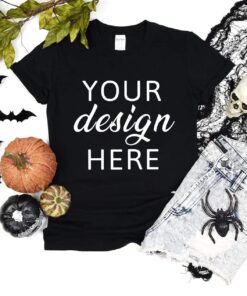 Gildan 64000 Halloween Mockup Black | Gildan 64000 Mockup Halloween | 64000 Fall Mockup | Halloween Tshirt Flat Lay | Gildan 64000 Black