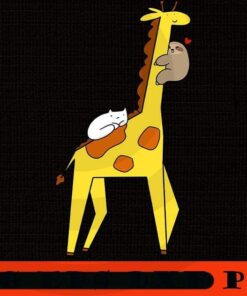 Giraffe Sloth and Cat , funny Cute Sloth, Sloth Lover, Sloth Squad, Funny animal Art Customizable PNG