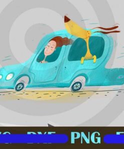 Girl Dog Car dog mom blue car lady woamn Design Bundles Customizable PNG