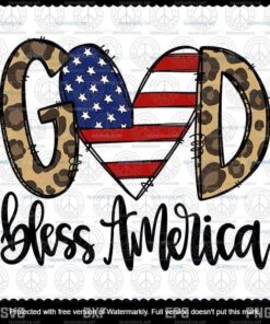 God Bless America Leopard American Flag Heart 4th of July independence day Layered Svg, Svg Eps Png Dxf