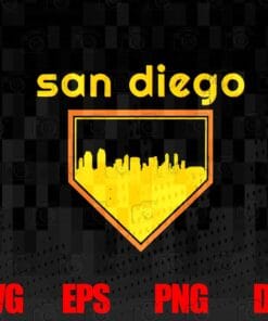 Golden San Diego Baseball Home Plate Vintage SD Skyline, Golden City, Layered SVG, DXF, PNG, EPS