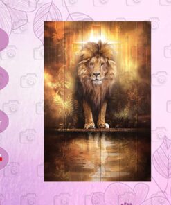 Gorgeous Jesus Lion Poster, Jesus And Lion, Gorgeous Lion, Lion Lamb Reflection Poster, Lion And Lamb, Love Jesus, Customizable Png
