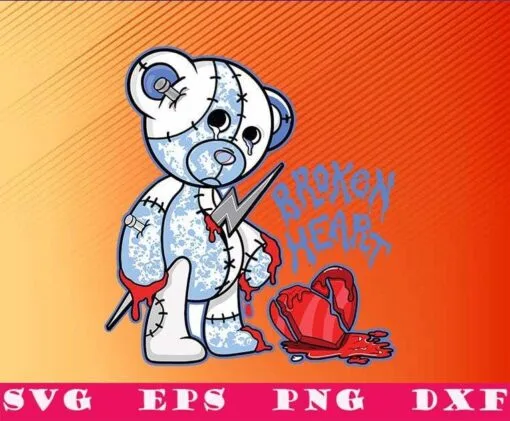 Gothic BH Bear Graphic,Broken Heart, Match the Jordan 1, Hyper Royal, Gothic Bear, Creepy Bear, SVG PNG DXF, EPS, PDF