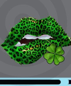 Green Lips, Sexy Lip, Irish, Leopard Print, Shamrock, Young Clover, Lucky Sympol, St Patricks Day Customizable Png