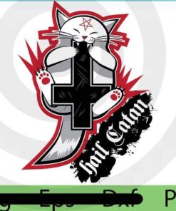 Hail Catan - Satanic cat plays with cross, 2021 Halloween, horror cute funny Art, Halloween Theme, scary Halloween quote Customizable PNG