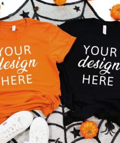 Halloween Burnt Orange and Black Bella Canvas 3001 Mockup, Unisex T-shirt Mock Up, T-Shirt Mockup, Flat Lay T-shirt Mock up, Tshirt Mockup