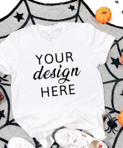 Halloween Fall White Bella Canvas 3001 Mockup, White Unisex T-shirt Mock Up, T-Shirt Mockup, Flat Lay T-shirt Mock up, Tshirt Mockup