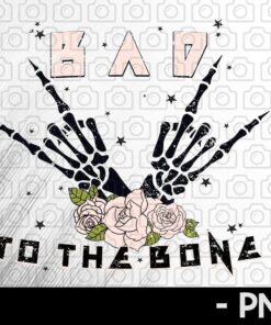 Halloween Sublimations, Designs Downloads, Rock, Png, Clipart, T shirt design, Sublimation Downloads, halloween, skeleton, Bad to the Bone Customizable PNG
