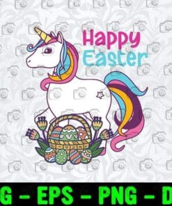 Happy Easter Day, Cute Unicorn, Unicorn and Eggs, Kawaii Unicorn, Cute Magic Unicorn Easter, Sweet Easter Egg Unicorn Layered Svg Eps Png Dxf