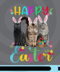 Happy Easter, Three Cat Wearing Bunny Ears, Basket Kitten Meow, Easter Day, Cute Gift Customizable Png