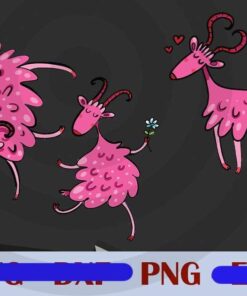 Happy Goat pink cute funny animal Design Bundles Customizable PNG
