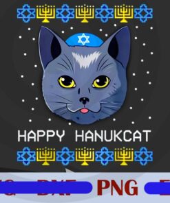 Happy Hanukcat Png, Ugly Hanukkah Png, Sweater Cat Png, Chanukah Jewish Customizable Png