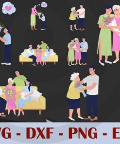 Happy Mother's Day family Design Bundles Customizable Layered Svg, Svg Eps Png Dxf
