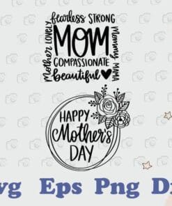 Happy Mother's Day Wreath, Fearless Strong Mom, Mother's Day Gift, Mom Life, Blessed Mama,SVG PNG DXF, EPS, PDF