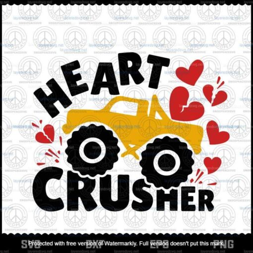 Heart Crusher Svg, Valentine's Day Svg, Heart Breaker Svg, Truck Car Svg, Customizable Layered Svg, Svg Eps Png Dxf