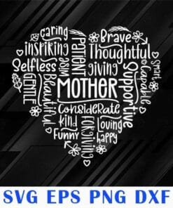 Heart Mother Characteristics, Mother Heart, Mothers Day Gift, Caring, Inspiring, Brave, Thoughtful, SVG PNG DXF, EPS, PDF
