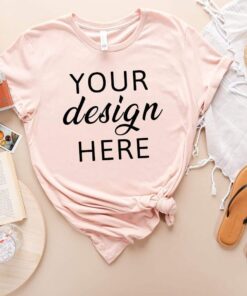 Heather Peach Bella Canvas 3001 Mockup | Flat Lay | Beach Shirt Mockup | T-Shirt Flat Lay Mock Up