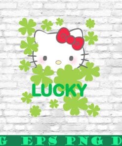 Hello Kitty, Lucky Clover, St. Patrick's Day , Kitty Lover, Shamroc Clovers, Lucky Layered Svg Eps Png Dxf
